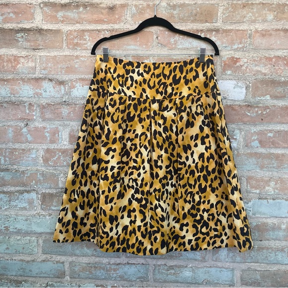 St. John Skirt Leopard Print Pleated Drop Waist Orange Black Cotton Silk Midi - Picture 15 of 16